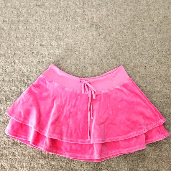 Juicy Couture Dresses & Skirts - Juicy Couture RARE pink velour double layer tier flare mini skirt [c.2004]